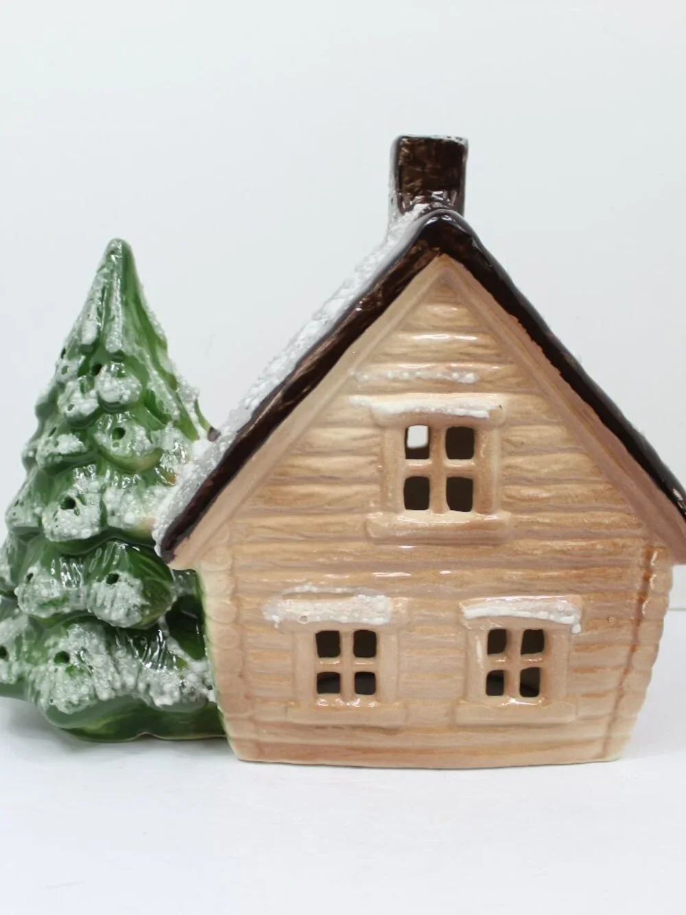 Christmas Inspirations Trim N Glo Ceramic Cabin House & Tree Only Vintage As-Is